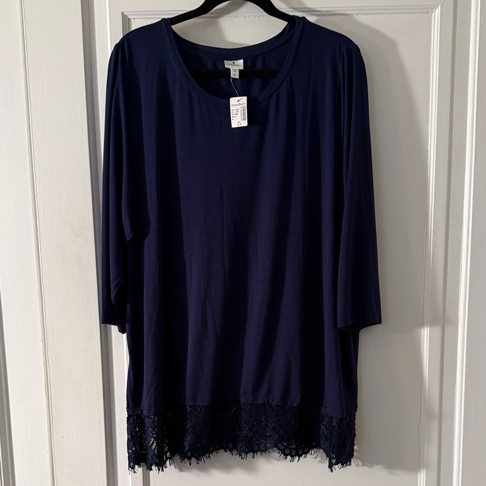 dressbarn Navy Tunic with Elegant Lace Hem